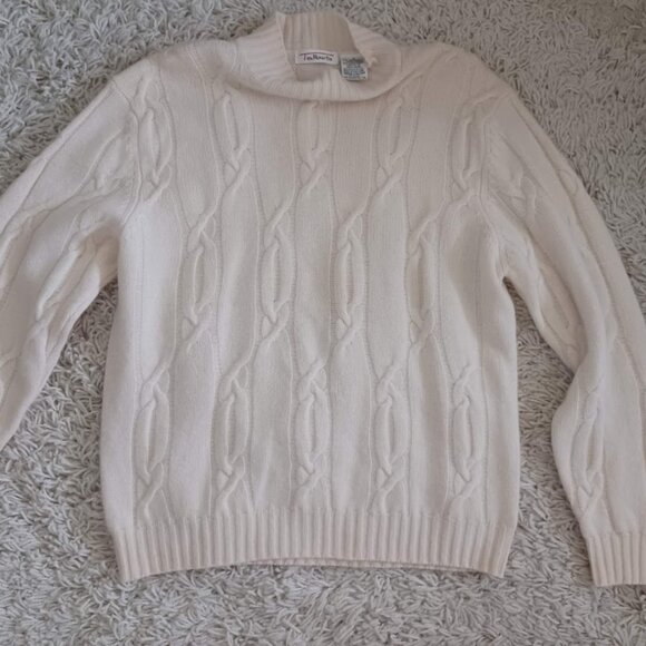 Talbots Women’s XL Cable Knit Sweater Wool Angora Blend Mock Neck Cream White - Picture 1 of 5
